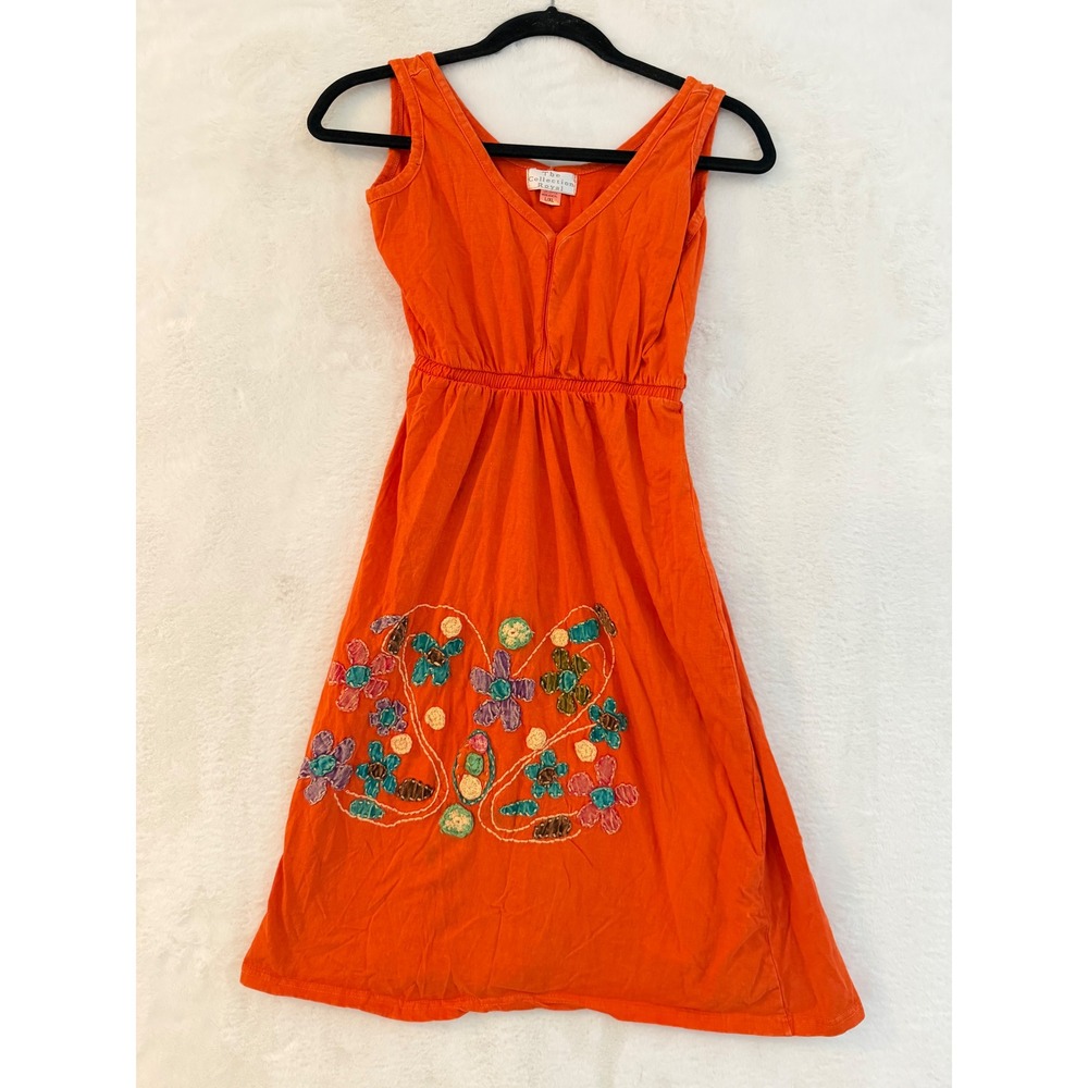The Collection Royal Orange Cotton Floral Embroidered Boho Dress L/XL Nepal
